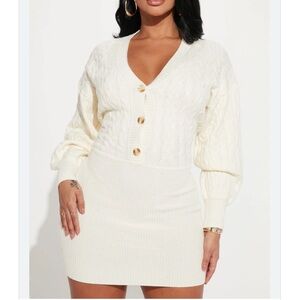 Cream Cable Knit Button Front Sweater Mini Dress Womens Size S